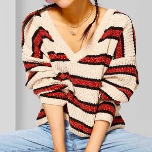 Wild Fable Rust Striped V Neck Sweater